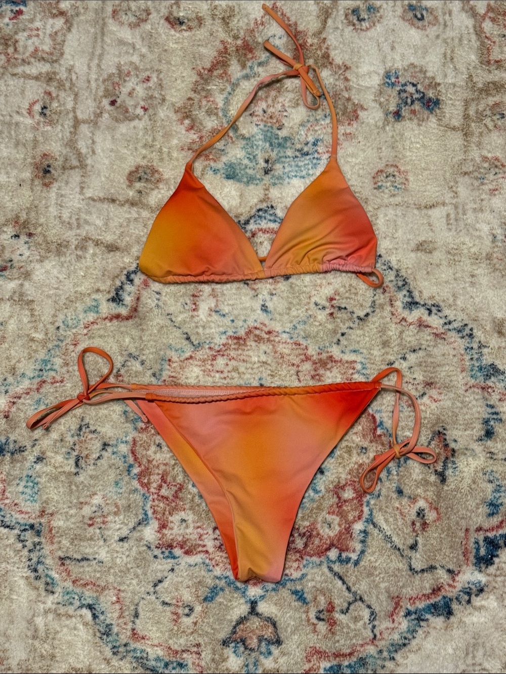 Women's Orange Gradient Tie-Side Bikini Set